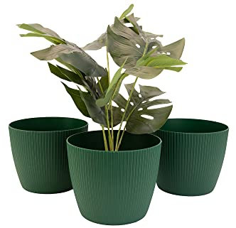 Home Garden Ornaments, Übertopf & Blumentopf im 3er-Set aus Kunststoff, ohne Drainagelöcher, Pflanzentopf mit Streifenmuster für Zimmerpflanzen (Grün, 13,5 cm)