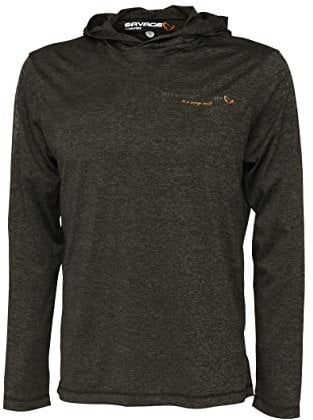 Savage Gear Angelpullover mit Kapuze für Raubfischangler Fighter Stretch Hoodie Burnt Olive Melange, Größe:XL