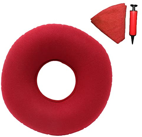 TUAKIMCE Aufblasbare Sitzkissen, Sitzkissen Orthopädische Ringkissen Aufblasbares Hämorrhoiden, Orthopädisch Sitzkissen mit Pumpe, Härte Einstellbar für Steißbein Dekubitus Rollstühle (Rot)