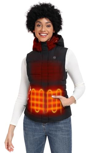 ORORO Women's Heated Gilet with 800 Fill Power Down and Detachable Hood, Heated Vest for Women with Power Bank (Charger Not Included) (Black,L)