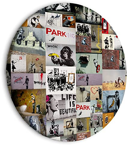 murando - runde Bilder Banksy Collage 80x80 cm Leinwandbild 1 tlg Kunstdruck modern Wandbilder XXL Wanddekoration Design Wand Bild Street Art Wall Mural Graffiti n-C-10009-bc-a