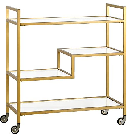 Henn&Hart 83,8 cm breiter, rechteckiger Barwagen mit Glasablagen aus Messing, Barwagen für Zuhause