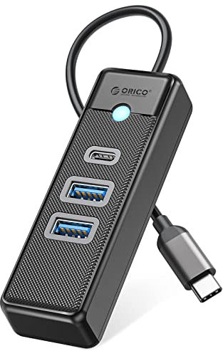 ORICO USB C Hub, 3 Ports USB Verteiler mit 2 USB A und 1 Typ C für Laptop, Handy, Tablet mit 0,15m Kabel, kompatibel mit Mac OS 10.X und höher, Linux, Android, Schwarz