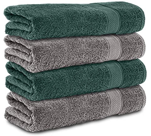 Komfortec 4er Handtücher 50x100 cm Set aus 100% Baumwolle, Frottee, Weich, Anthrazit Grau/Dunkelgrün