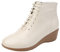 Jamron Donna Moda Vera Pelle Tacco a Zeppa Stivali con Lacci Invernali Stivaletti con Fodera in Pelle Beige EU40