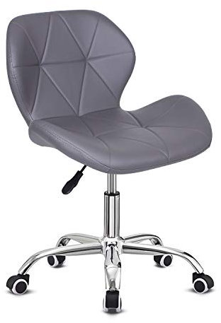 Modern Faux Leather Swivel Desk Chair, Height Adjustable Padded Armless Ergonomic Home Office Chair, Grey