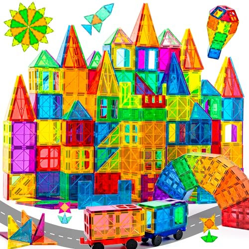 cossy Magnetische Bausteine 120 Teile,Magnetspiel für Kinder,Magnetbausteine für Jungen und Mädchen,Magnet Spielzeug für Geschenk ab 3 4 5 6 7 8 Jahre Kinder,Montessori Spielzeug