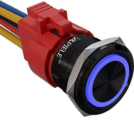 APIELE 22MM Verriegelung Druckschalter 12VDC 10A, Aluminium mit LED wasserdicht Latch Drucktastenschalter mit vorverdrahtetem Stecker, Auto RV LKW Boot EIN/AUS Taste Schalter(blua)