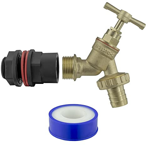 water butt/rain barrel/tank replacement 1/2 bsp adaptor and brass bib tap+ ptfe tape