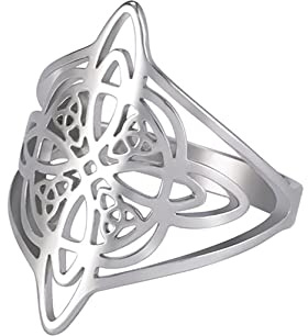 UNIFT Hexenknoten Ring für Frauen Edelstahl Chic Elegante Geometrische Art Hexerei Keltische Trinity Ring Wicca Amulett Schmuck Muttertag Geburtstagsgeschenk (Silber, 10)