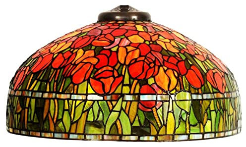 BOTOWI 20 Inch Stained Glass Red Tulip Floral Lamp Shade Replacement Only Tiffany Style Lampshade Vintage Lamp Cover Accessories Fit for Table Lamp, Pendant Light, Ceiling Light, Floor Lights