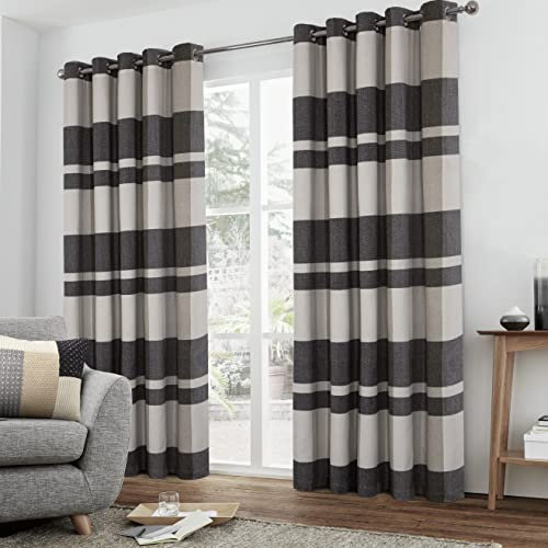 always4u Verdunkelungsvorhänge, schalldämmend und Thermofutter, für Wohnzimmer, Schlafzimmer, Büffelkaromuster, modern und künstlerisch, Dunkelgrau, 140 x 245, 2 Stück