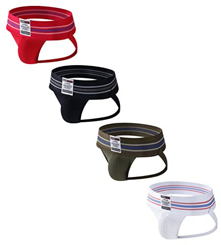 4PCS/PACK Sexy Mens Jock Strap Briefs Mens Athletic Jock Strap Underwear Briefs Athletic Supporter (as8, alpha, m, regular, regular, red+black+ag+white)