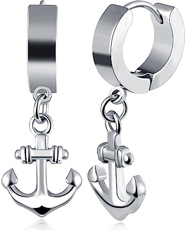 Feilok Herren Anker Creolen Ohrringe - Edelstahl Dangle Ohrringe für Männer und Damen