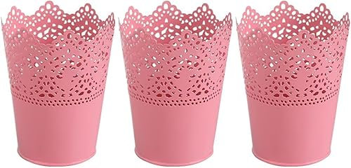 STETHI Pen Holder Cup Set, Flower Hollow Pen Holder Storage Bucket Makeup Brushes Organiser Pen Pot,Desktop Office Storage Office Stationery and Cosmetics (Pink - 3pcs)