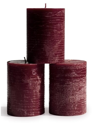 CANDWAX Juego de 3 Velas de Pilar de 3 x 4 Pulgadas, Rústicas Decorativas Sin Perfume y Sin Goteo, Ideales para Decoración del Hogar o Interior