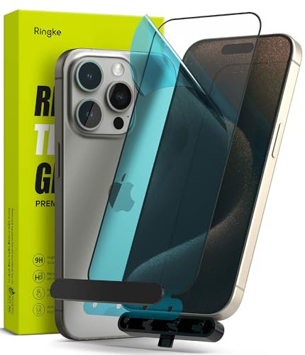 Ringke Full Cover Glass Compatible con Protector Pantalla iPhone 15 Pro, Fácil de Instalar, Protector de Pantalla Cristal Templado con Herramienta de Instalacion