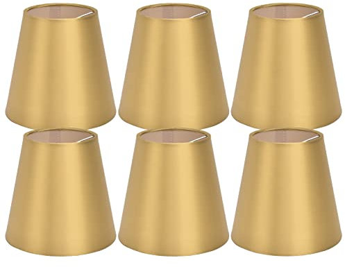 HERCHR 6 Stück E14 Kleiner Lampenschirm Zum Anklipsen von Kronleuchter-Lampenschirmen, Vintage-Lampenschirm, Kronleuchter-Schirm, Stoff-Lampenschirm Für Tisch-Stehlampen-Ersatz(Gold)