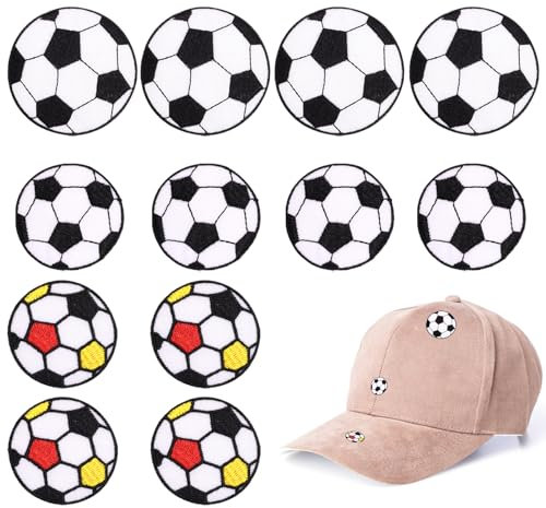 12 Stück Cartoon Fußball Stoff Patch, Aufbügelbare Stickerei Patch, Aufnäher mit Fußballmotiv, Kleidung Dekorative Patch für Jeans Rucksäcke Jacken Hemden
