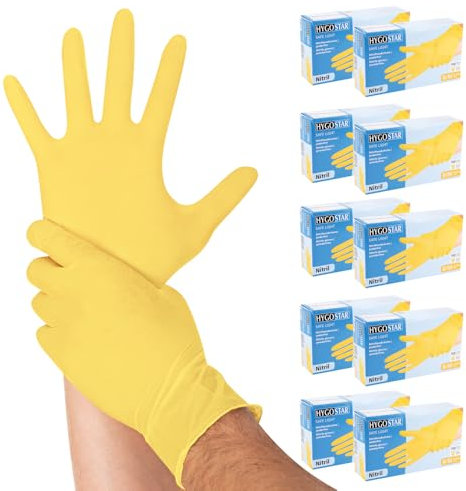 FRANZ MENSCH 1000x Hygostar Einweghandschuhe Safe Light, Einmalhandschuhe Größe S, reißfeste Nitrilhandschuhe, puderfrei, latexfreie Gummihandschuhe, Handschuhe Einweg, Gelb in XS, S, M, L, XL & XXL