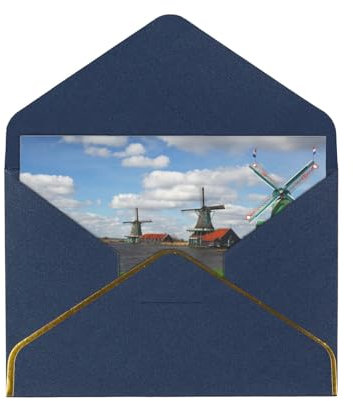 FUkker Grußkarten, Karten mit Umschlägen, perlmuttfarbene Papier-Weihnachtskarten, Dankeskarten, holländische Windmühlen mit roten Tulpen im malerischen Amsterdam