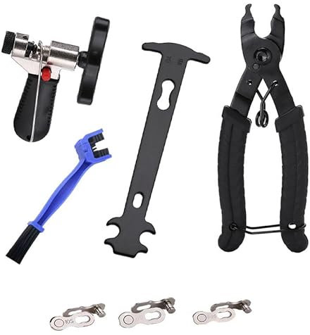 Kettennieter Fahrrad Kettenlehre Fahrrad Kettenschloss Zange Kettenbürste und 3 Paar Fahrradketten Nieten 10 Stk Fahrradkette Werkzeug Fahrrad Reparatur Werkzeug Set für Rennrad Mountainbike Sportbike