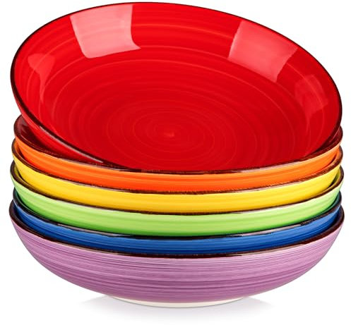 vancasso Bonita Juego de 6 Platos Hondos de Cerámica, 1500 ml Cuencos de Sopa, Platos Sopa, Cuencos Grandes para Pasta, Ramen, Ensalada, pto para Lavavajillas, Microondas y Horno, Vajilla Colores