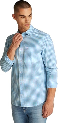 Tommy Jeans Chemise Homme Poplin Check Manches Longues, Multicolore (Sugarplum Blue), L