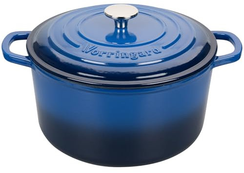 Vorringard emaille Gusseisen Topf mit Deckel-für Küche Backen Schmoren Braten, 24cm, Blau