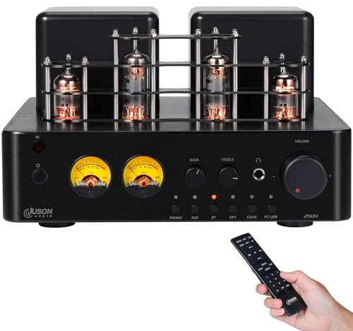 Juson Audio JTA50 Tube Amplifier Entry-Level Hifi Amp with BT 5.0, Remote,AUX,COAX, Phono and USB in,Subwoofer out,2.1CH for Turntable (JTA50-2)