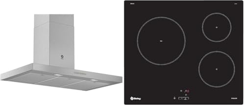 BALAY - Campana Extractora Decorativa de Pared, 90 cm de ancho, Iluminación LED & 3EB864EN Placa de inducción de 60cm sin marco, 3 zonas de inducción