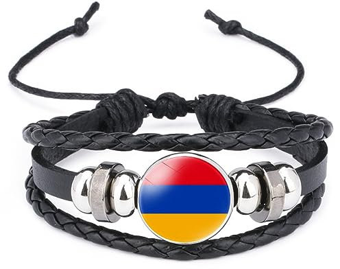 GONMFKM Modisches Armband Mit Armenien-Flagge – Asiatische Länder, 2 Stück, Mehrschichtiger Geflochtener Lederarmreif, Verstellbares Armband, Souvenir, Schmuck, Geschenkzubehör Für Männer Und Frauen