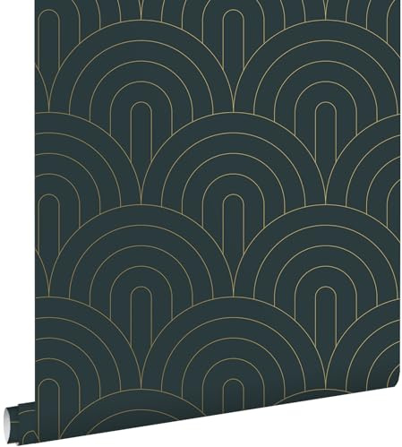 papier peint art déco bleu foncé 53 cm x 10.05 m - ESTAhome