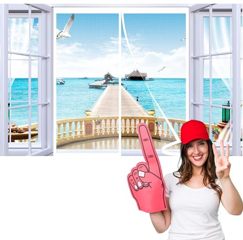 Fly Screen Door Windows to Open & Close 155x180cm Screen Door Self-Adhesive Insect Roller Blind Keep Fly Bug Out White