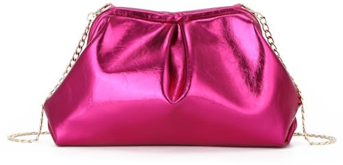 EVEOUT Pochette en Cuir PU Femmes Sac à Main de Fête Clutch de Boulette avec Chaîne à d'épaule Sac à bandoulière pour Soirée Mariage Vacances(Rouge rosé)
