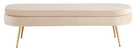 Dynamic24 Sitzpouf oval lang Samt Beige Sitzhocker Hocker Fußhocker Stoffhocker