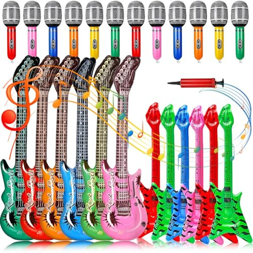 Inflatable Microphones, Guitar & Bass Set - 24PCS Rock Star Balloon Party Props