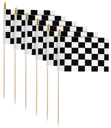 6 Stück 20 x 30 cm schwarz und weiß Rennflaggen Stoff karierte Flaggen Rennwagenflaggen Sport Event Stick Flaggen Kinder Geburtstag Party Flaggen Große Handflaggen