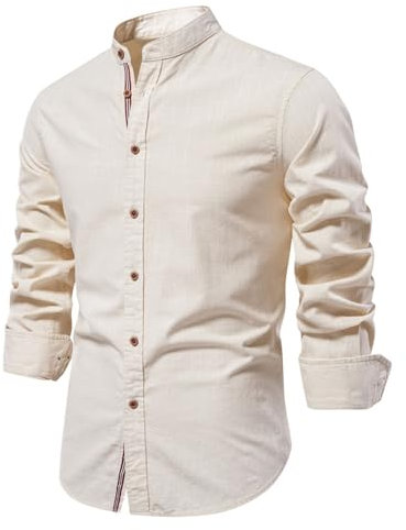 Dwevkeful Chemise Rose Homme Col Mao Manches Longues Bouton Grande Taille Slim Fit Shirts Infroissable Blanche Hiver Sans Repassage