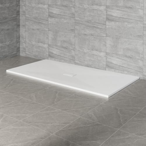 NRG 1800x1000mm SMC Rectangle Shower Tray White Bathroom Shower Base | Wet Room Shower Base Tray, Shower Enclosure Tray, Wetroom Shower Cubicle Base, Slate Effect, Easy to Clean, Anti Slip