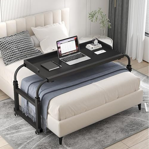 Table de lit réglable pour très grand lit, station de travail d'ordinateur, salle à manger, table de lit sur roulettes pour le travail