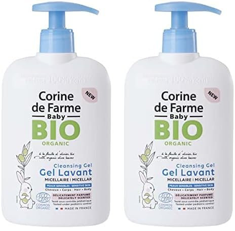 Corine de Farme - Gel Lavant Micellaire Corps & Cheveux Parfumé pour Bébé - Certifié BIO Ecocert - Peaux Sensibles, Cheveux Délicats - Dès la Naissance - 500 ml (Lot de 2)