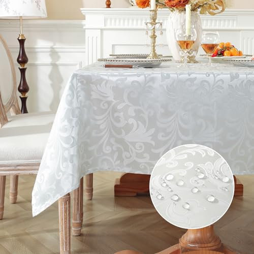 meioro Tischdecke Abwaschbar, Rechteckig Damast Tischdecken Wasserdicht Polyester Stoff Tischtuch, Große Küche abwischbar Tischwäsche mit Floral Mustern für Esszimmer Hochzeiten (Grau,140x220cm)