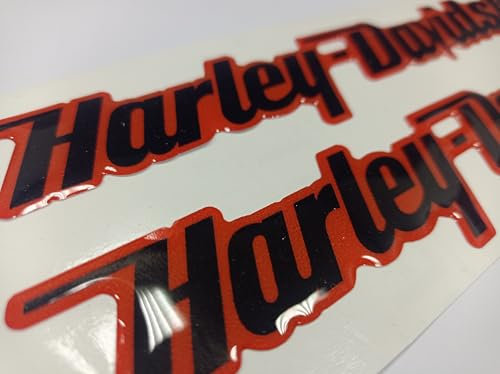 Stemma logo decal compatibili con tutti i modelli HARLEY D., coppia di adesivi resinati,effetto 3D. Per SERBATOIO o CASCO (arancio/nero)