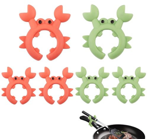 XUZOPIM Lot De 6 Repose Cuillère Cuisine Support De Spatule En Forme De Crab Porte Cuillere Cuisine Réglable En Silicone Résistant À La Chaleur Et Antidérapant Repose Cuillère(Vert Rouge)