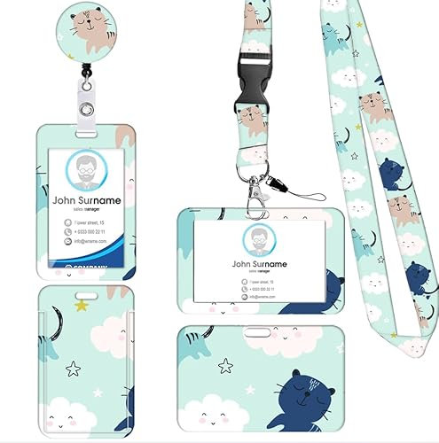 Porte Badge Tour de Cou 2 Pcs Porte-Badge avec Portant Cordon Pour Carte d'Identification Protege Carte Bancaire Carte de Bureau Porte Carte Bus(kitten)