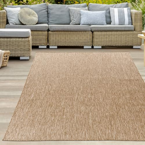 Teppich-Traum In- & Outdoor Teppich Sisal-Optik Uni Beige 160x220 cm | Pflegeleicht, wetterfest, UV-beständig, schmutzabweisend und langlebig, für Balkon, Terrasse, Garten, Camping & Essbereich