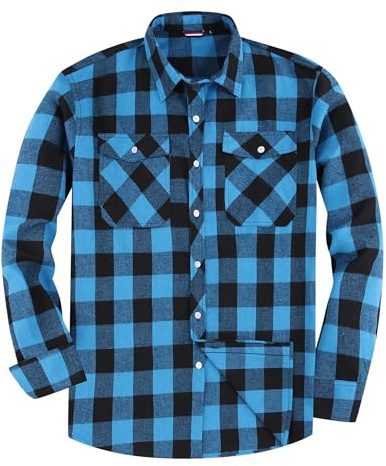JupiterSecret Mens Flannel Shirt Classic Checked Shirt Mens Casual Button-Down Shirts Long Sleeve for Daily Wear