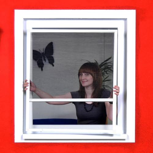 Smart Fliegengitter Plissee für Fenster - Flächenbündiger Alu Bausatz - Insektenschutz Plissee (weiß 130 x 150 cm)