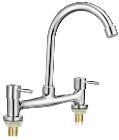 PartyKindom Robinet de Cuisine à Double Mitigeur pour Évier et Salle de Bain Rotation Design Pratique Facile à Utiliser Convient à Divers